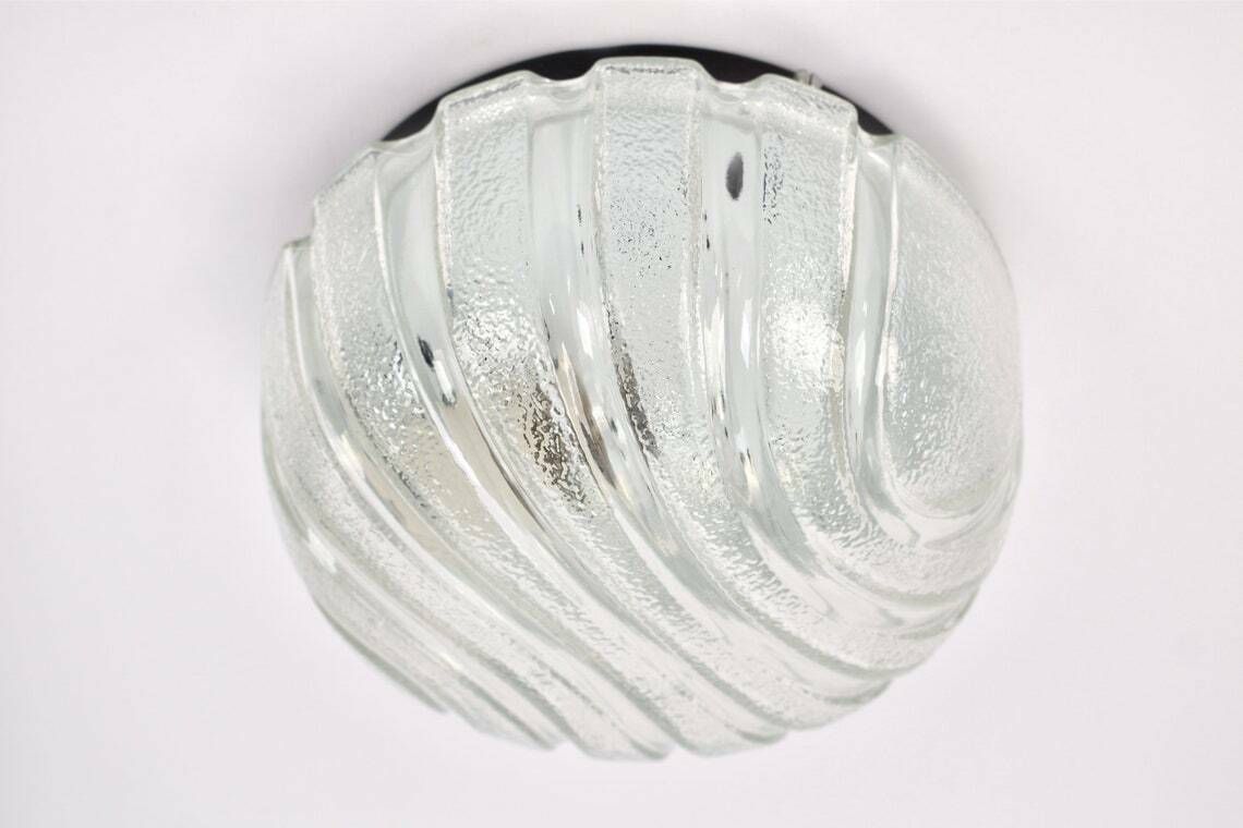 Mid Century Modern Flush Mount Glass Ice Modernist | Vintage Textured Ceiling Light Lamp Peill Putzler Design Mcm | Fixture Toilet Hallway photo furniture