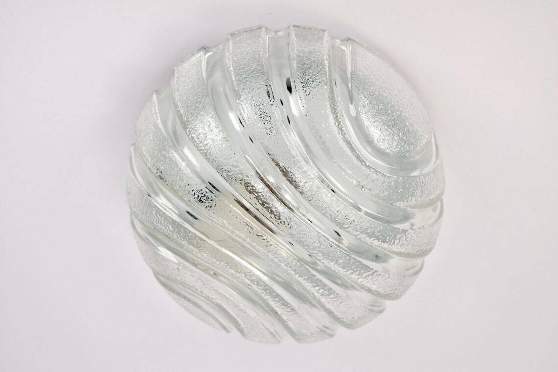 Mid Century Modern Flush Mount Glass Ice Modernist | Vintage Textured Ceiling Light Lamp Peill Putzler Design Mcm | Fixture Toilet Hallway photo Lighting