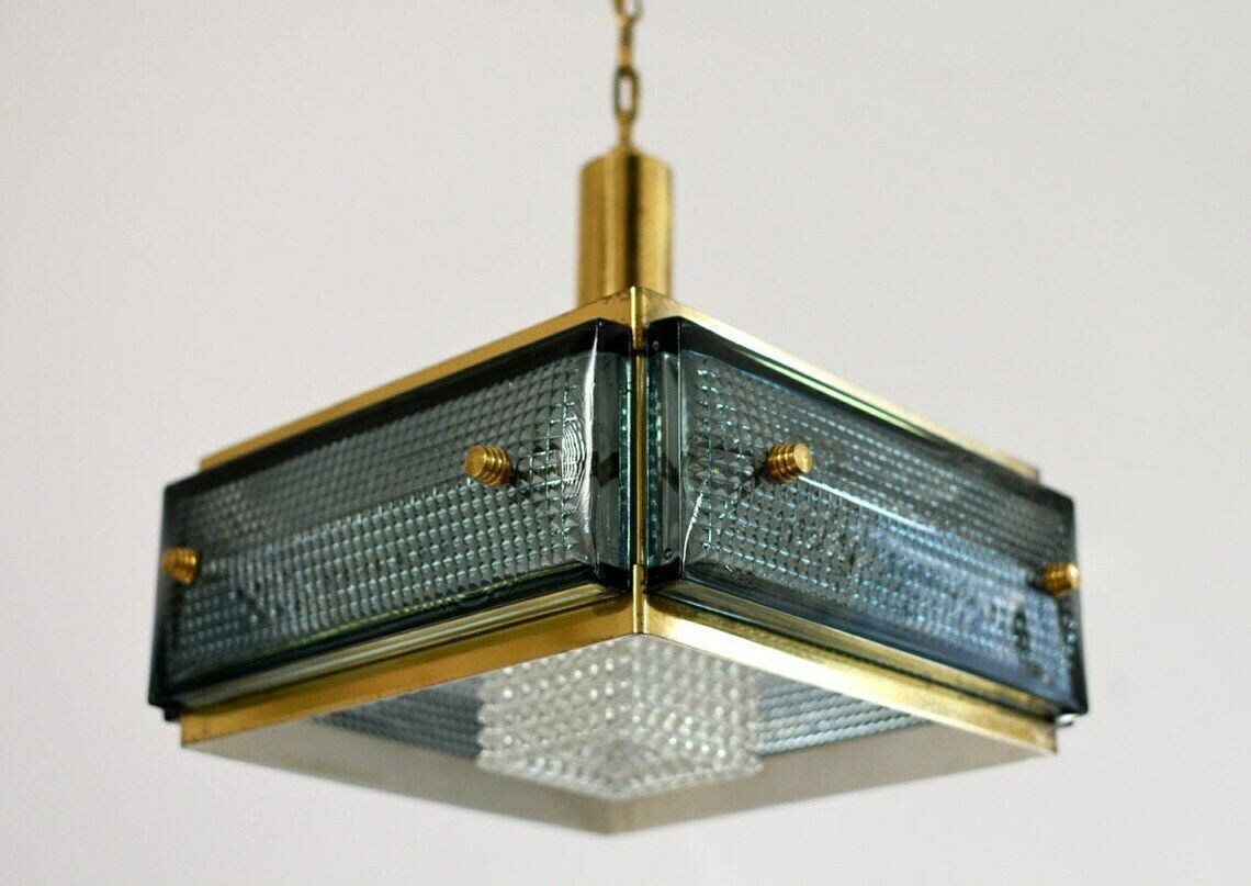 Mid Century Malmö Metallvarufabrik Hanglamp Messing En Glas | Vintage Geperst Glas Orrefors Fagerlund Scandinavisch Modernistisch photo vinterior