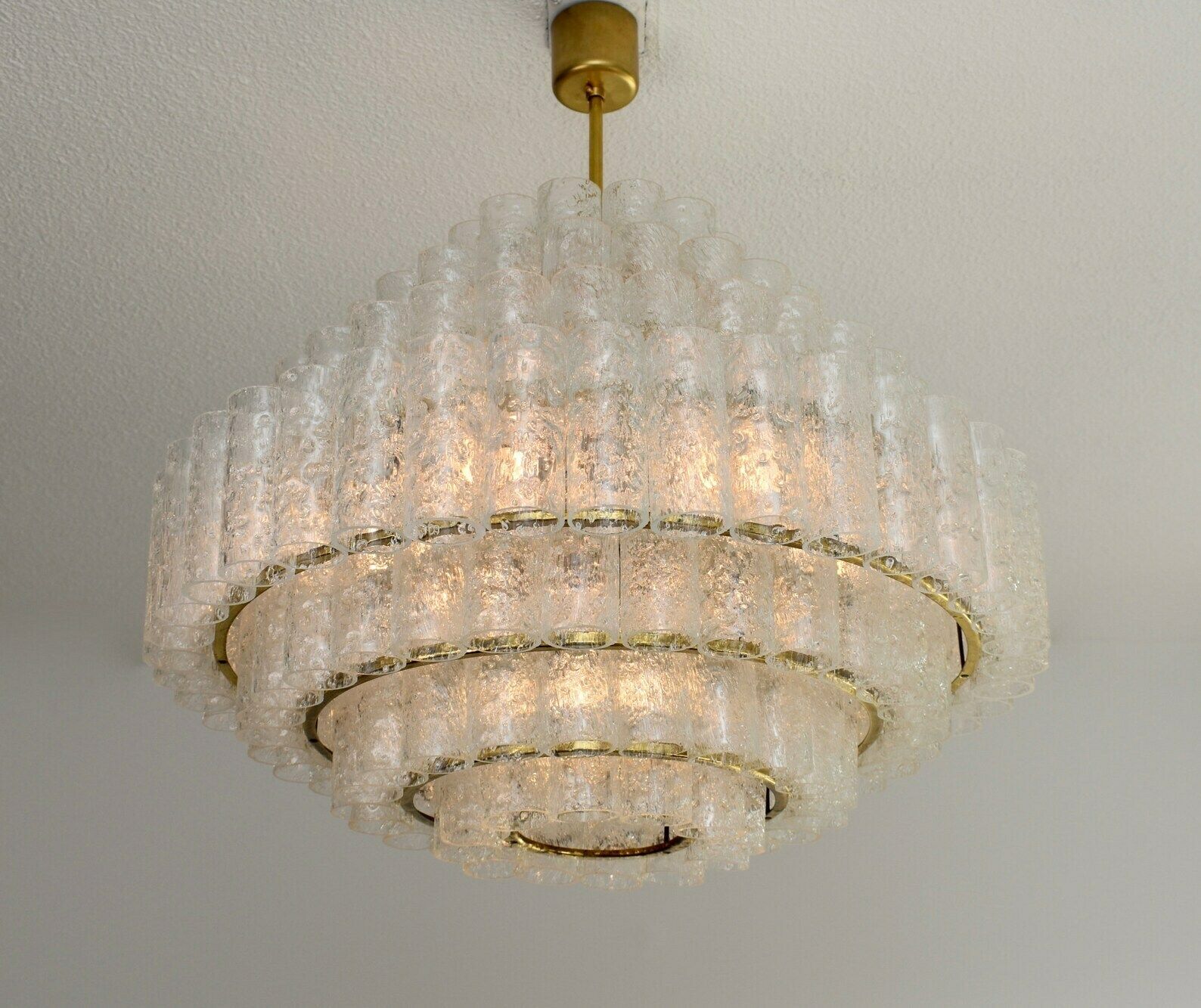 Mid Century 7 Tier Chandelier By Doria Leuchten Germany | Vintage Murano Ice Glass Ballroom Chandelier | Glashutte Limburg Pendant Crystal photo for sale