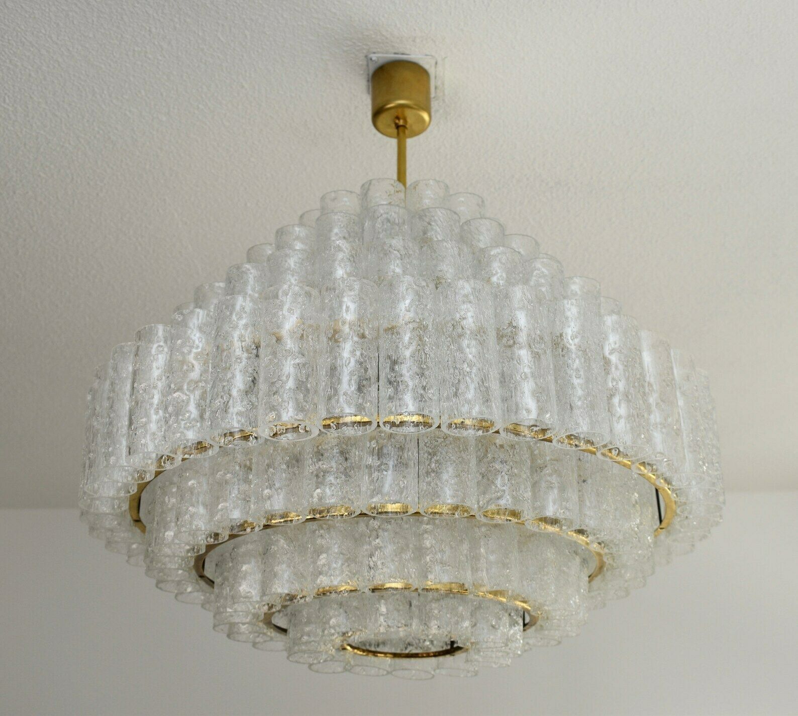 Mid Century 7 Tier Chandelier By Doria Leuchten Germany | Vintage Murano Ice Glass Ballroom Chandelier | Glashutte Limburg Pendant Crystal photo buy
