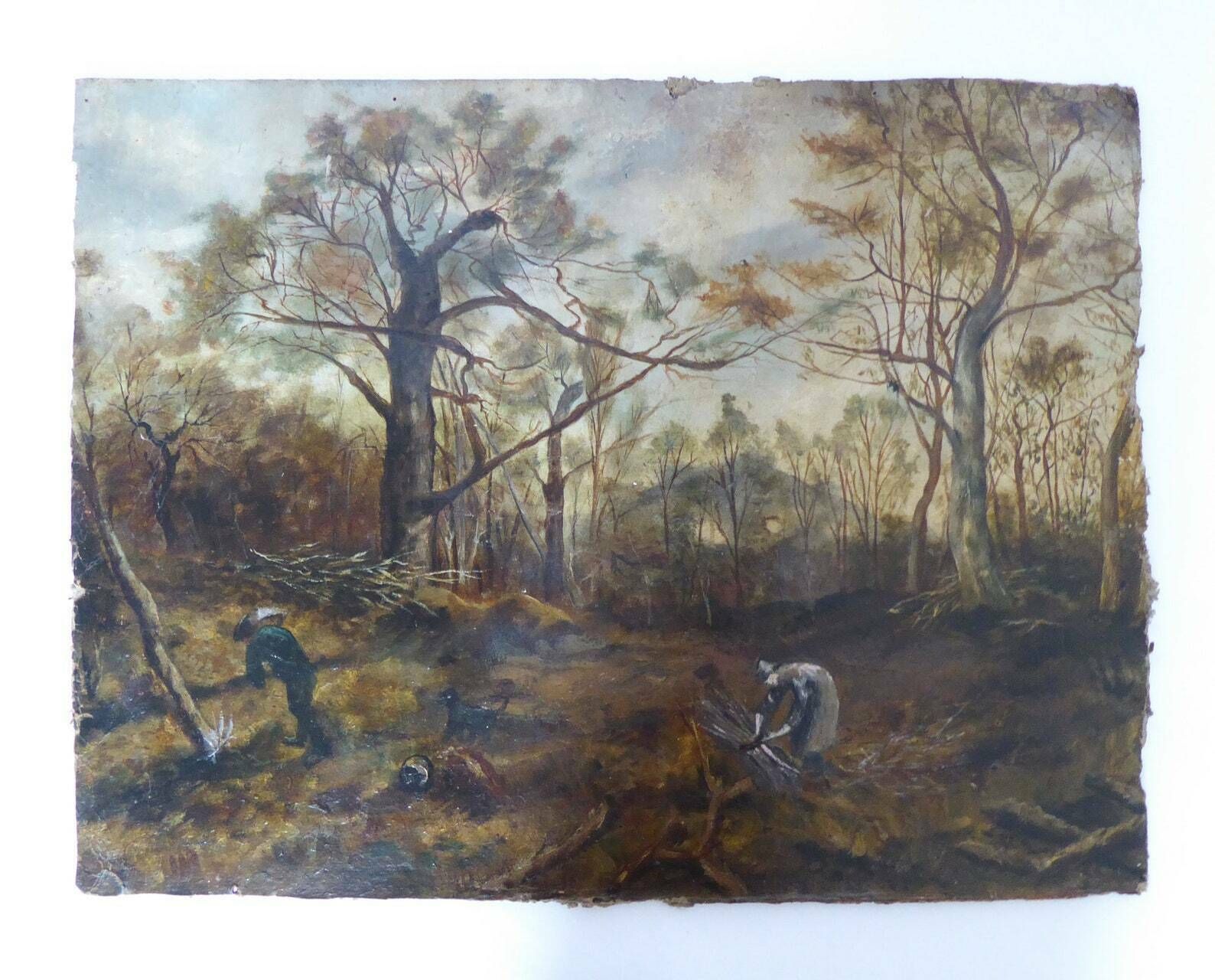 Original Forest Painting   Unframed Woodland Oil Painting   French Pyrenees Forest Woodcutting Painting photo furniture