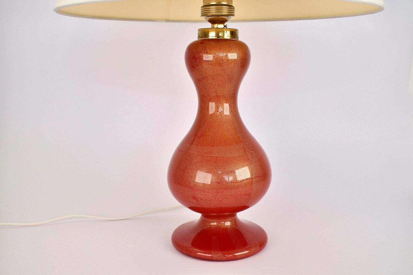 Mid Century Murano Glass Table Lamp Ruby Red And Gold | Barovier And Toso Italian Accent Light Vintage Hollywood Regency Maximalist 1950s photo for sale