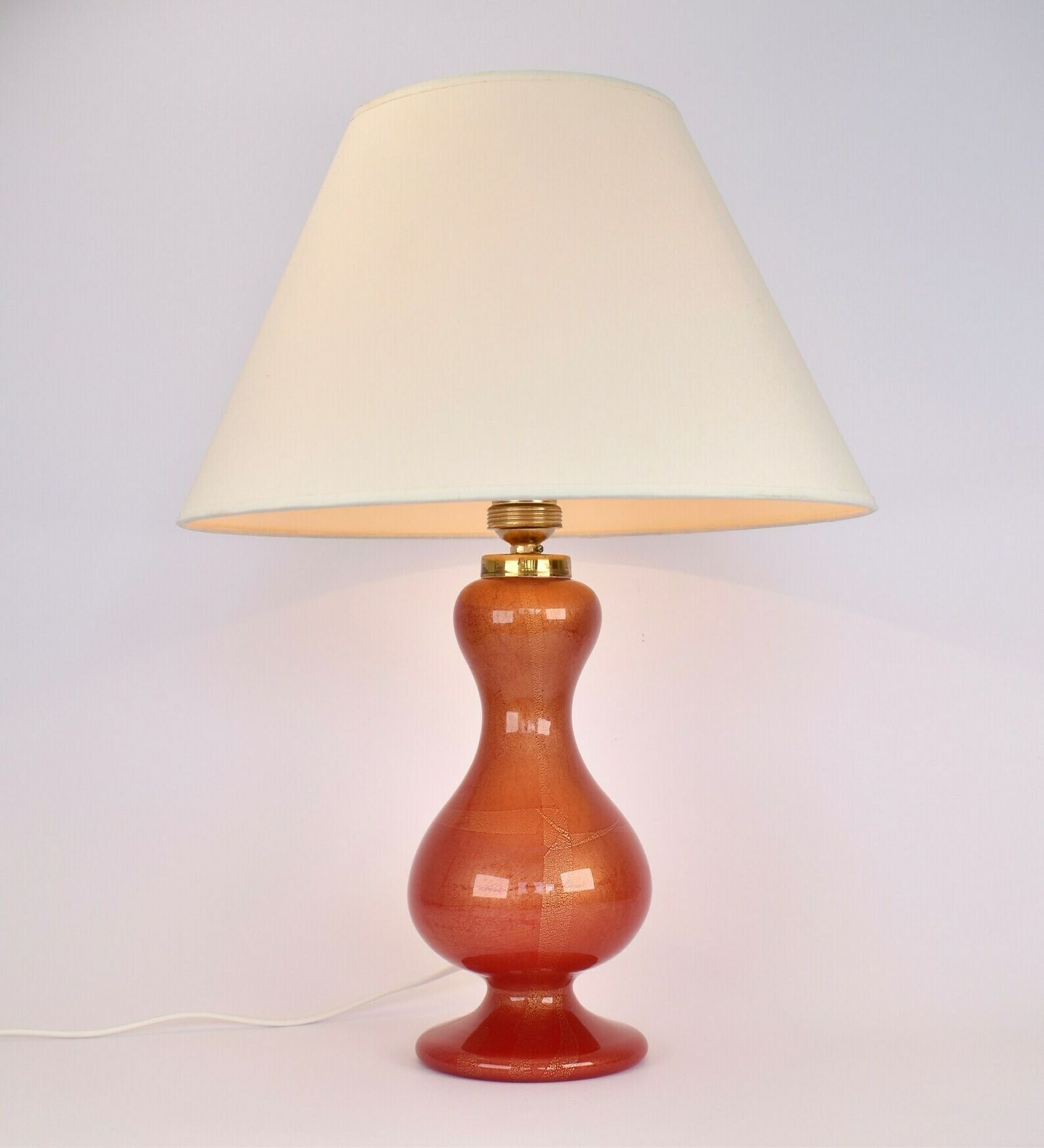 photo for sale Mid Century Murano Glass Table Lamp Ruby Red And Gold | Barovier And Toso Italian Accent Light Vintage Hollywood Regency Maximalist 1950s