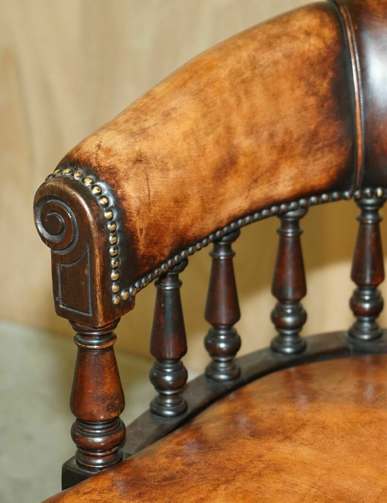 Restored Brown Leather William IV 1830 Mahogany Chesterfield Captains Armchair photo 2950.0