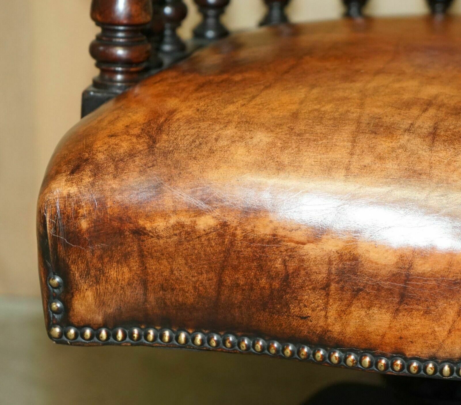 photo for sale Restored Brown Leather William IV 1830 Mahogany Chesterfield Captains Armchair