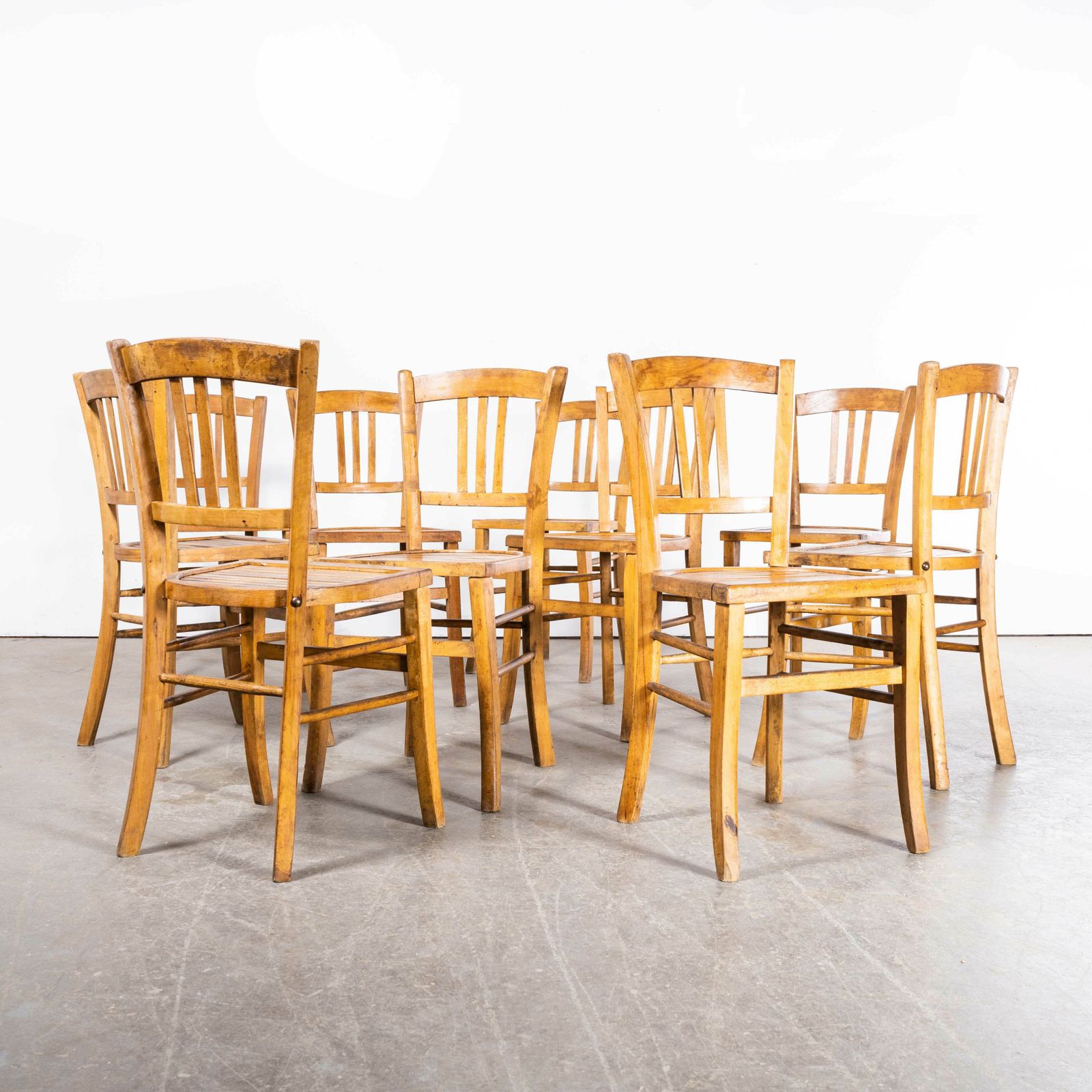 1950’s Original French Slatted Farmhouse Chairs From Provence – Set Of Ten
