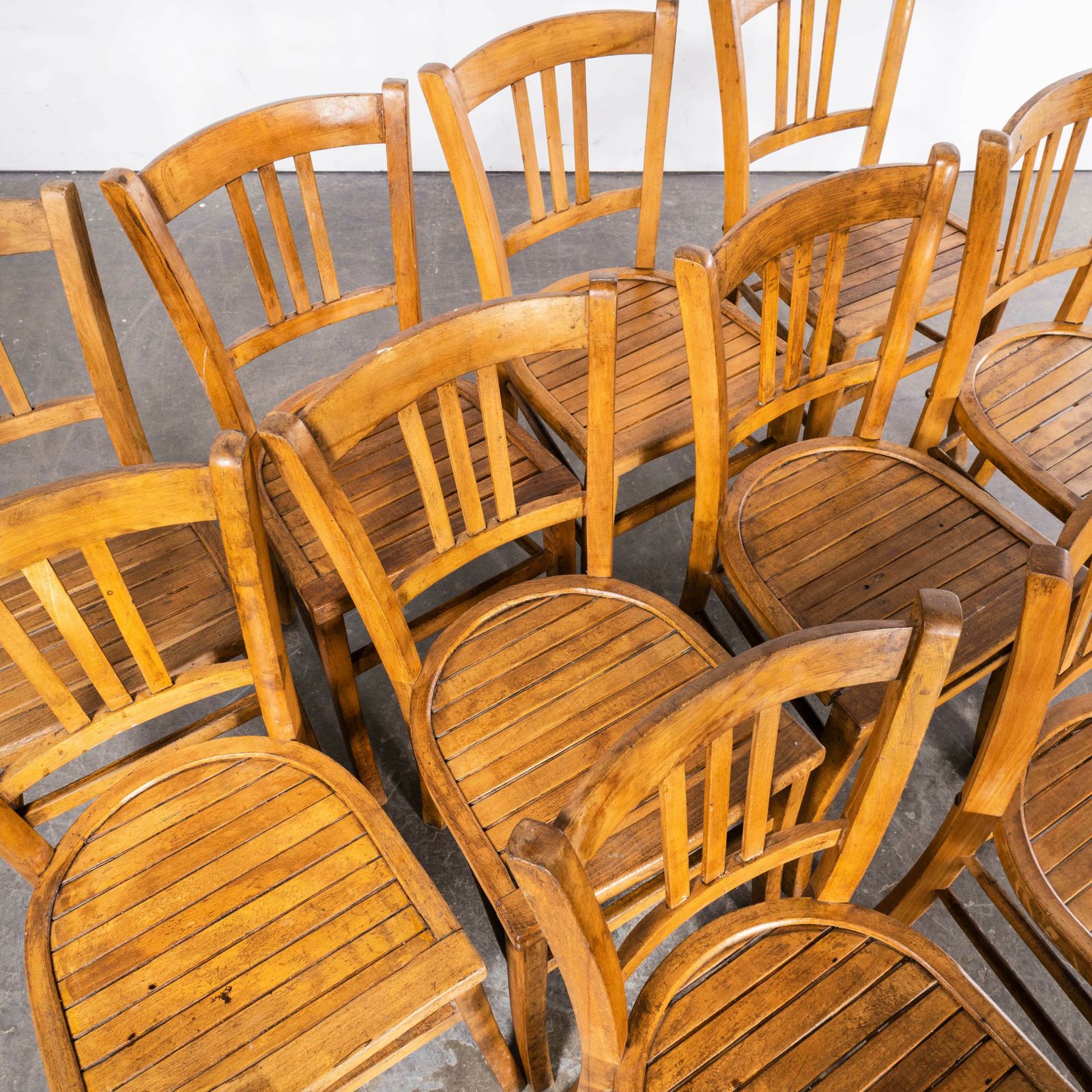 1950’s Original French Slatted Farmhouse Chairs From Provence – Set Of Ten photo Furniture
