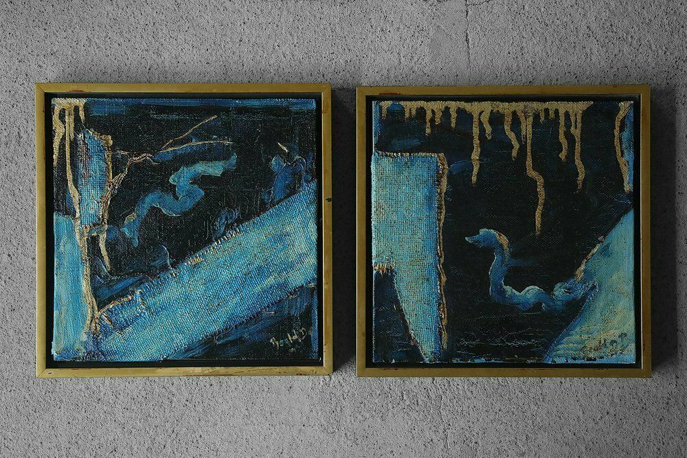 Roald Ditmer, Abstract Composition, Oil On Canvas Diptych, 1980s, Framed, Set Of 2
