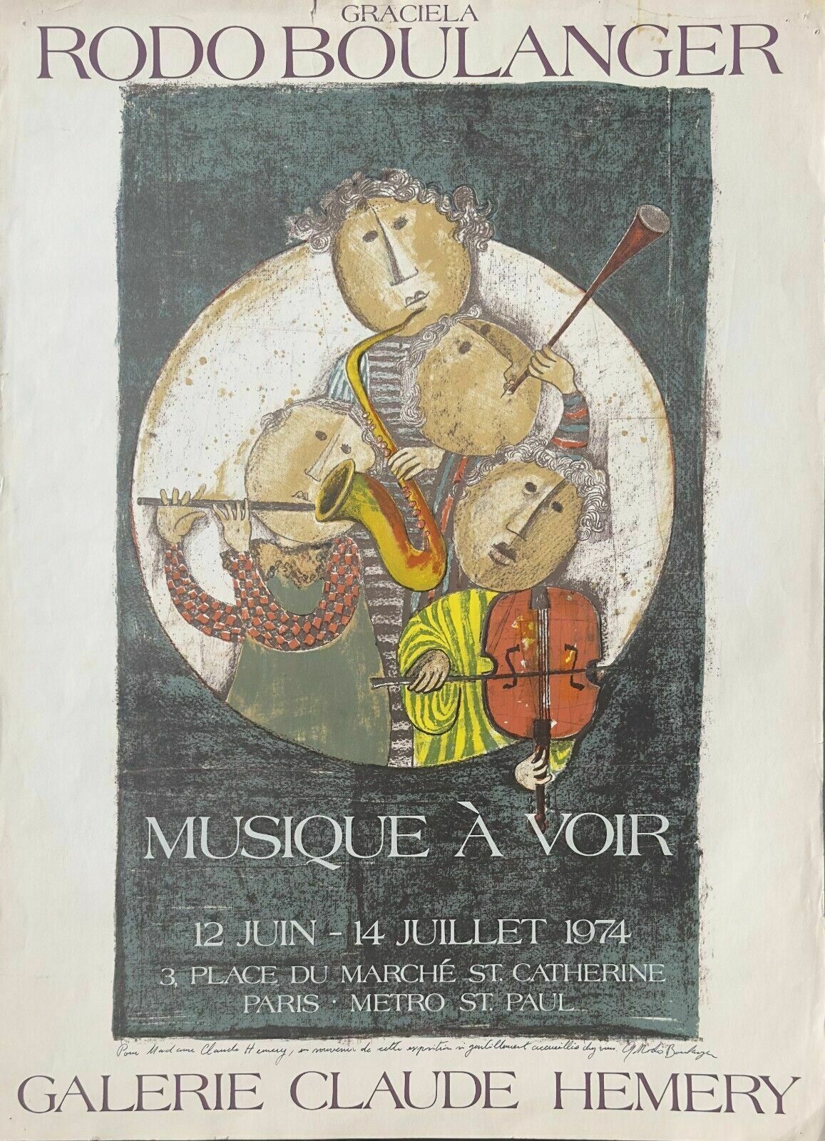Rodo Boulanger Graciela   Poster Signed Poster Dedicated Paris 1974 Music