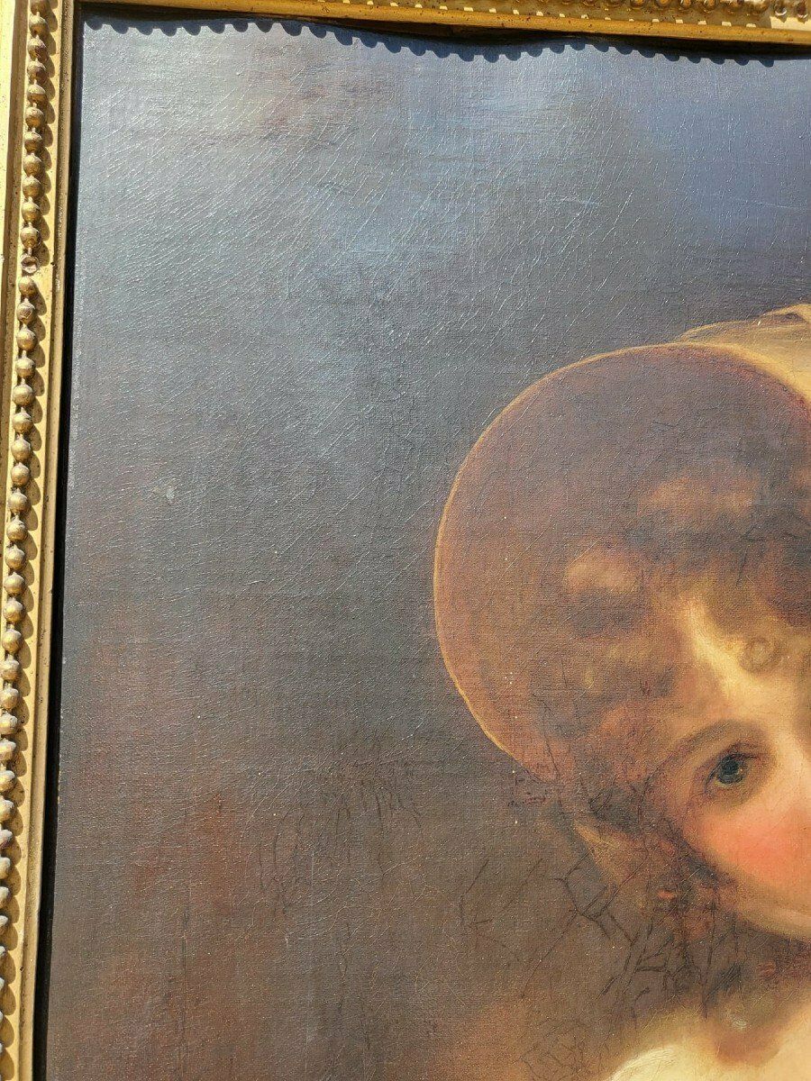 photo for sale Portrait Of Young Woman, Oil On Canvas Xixth Century