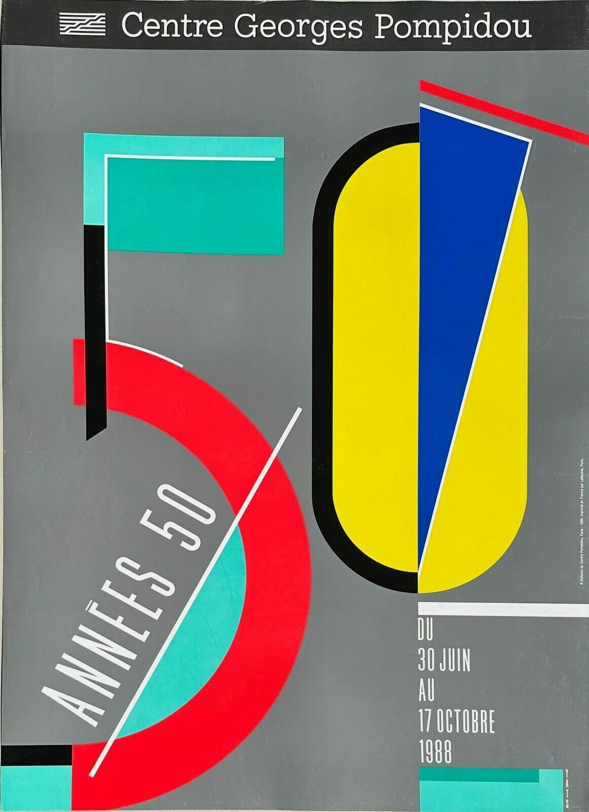 Magnificent Exhibition Poster Center Pompidou Beaubourg Paris 1988 50s By Yats