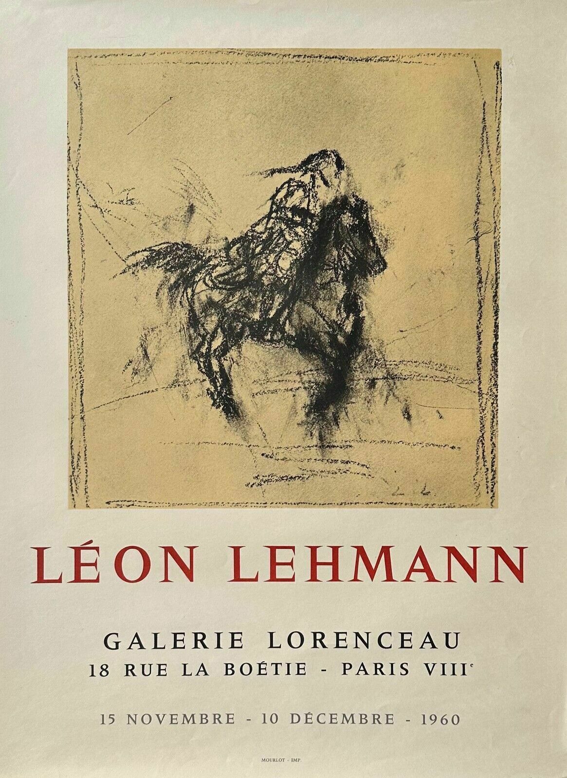 Léon Lehmann   Poster Poster Expo Paris Galerie Lorenceau Horse Horses 1960