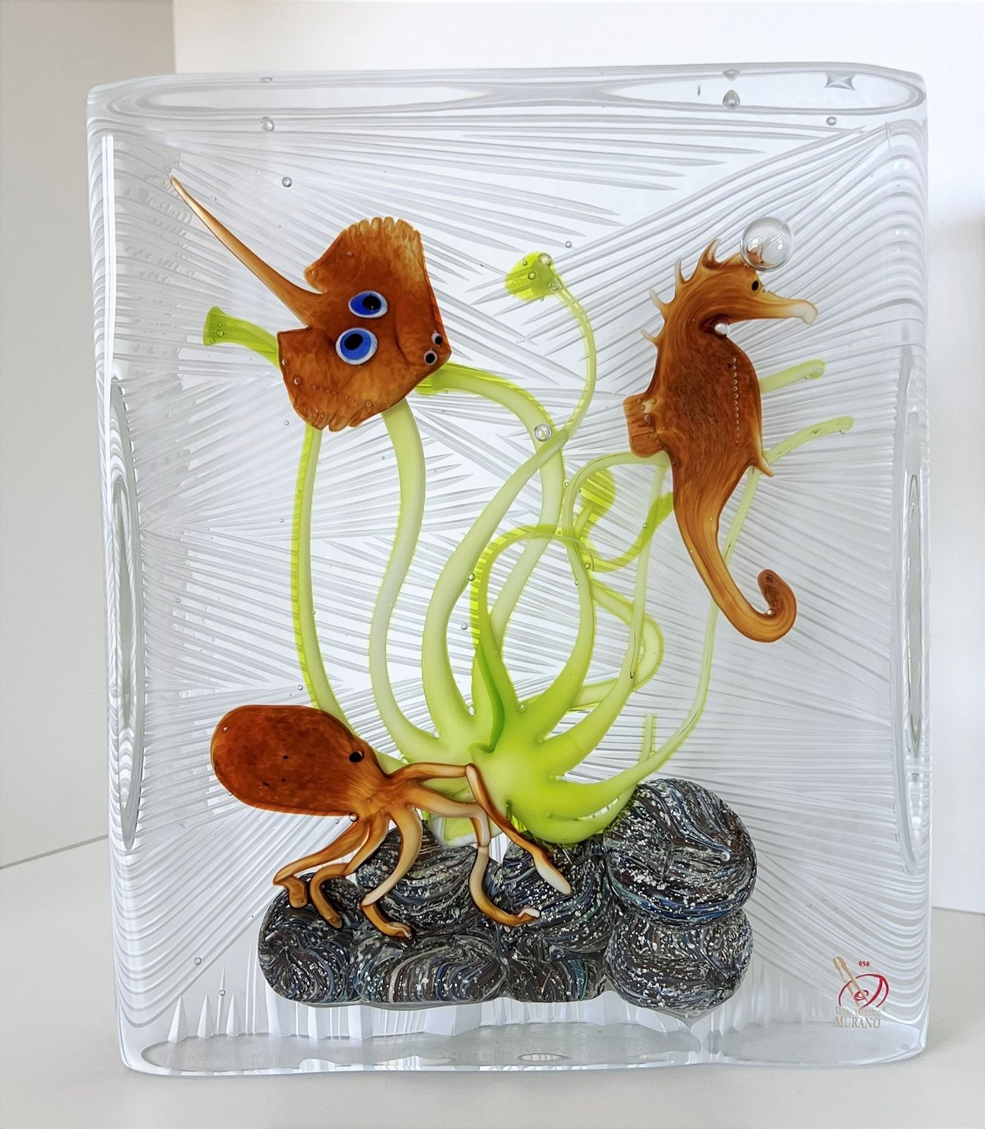 Italian Murano Glass Aquarium With Sea Animals, Signed photo 2790.0