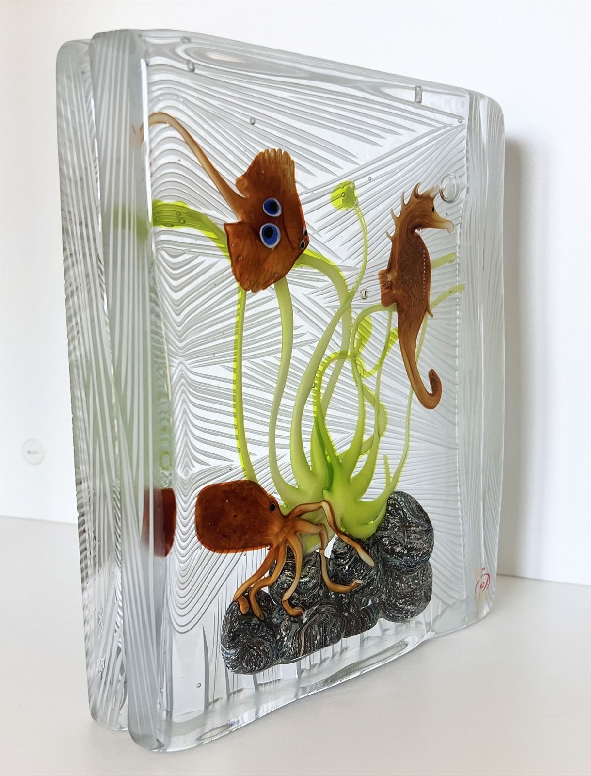 2790.0 Italian Murano Glass Aquarium With Sea Animals, Signed photo
