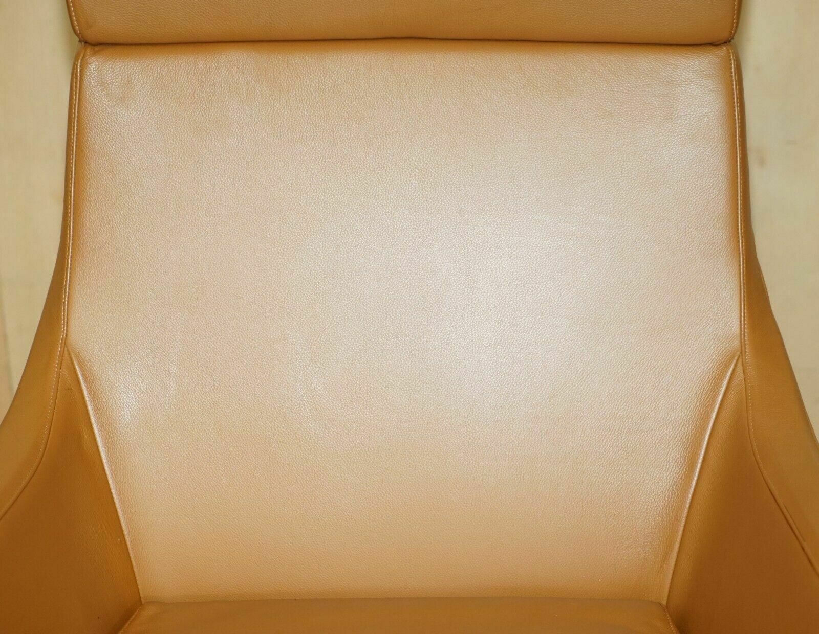 Bob Anderson Jill Cognac Brown Leather Jill Lounge Armchair And Ottoman Footstool photo vintage