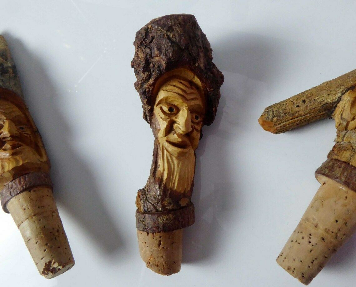 Vintage Carved Wooden Bottle Stopper | Novelty Character Bottle Stoppers photo 56.0