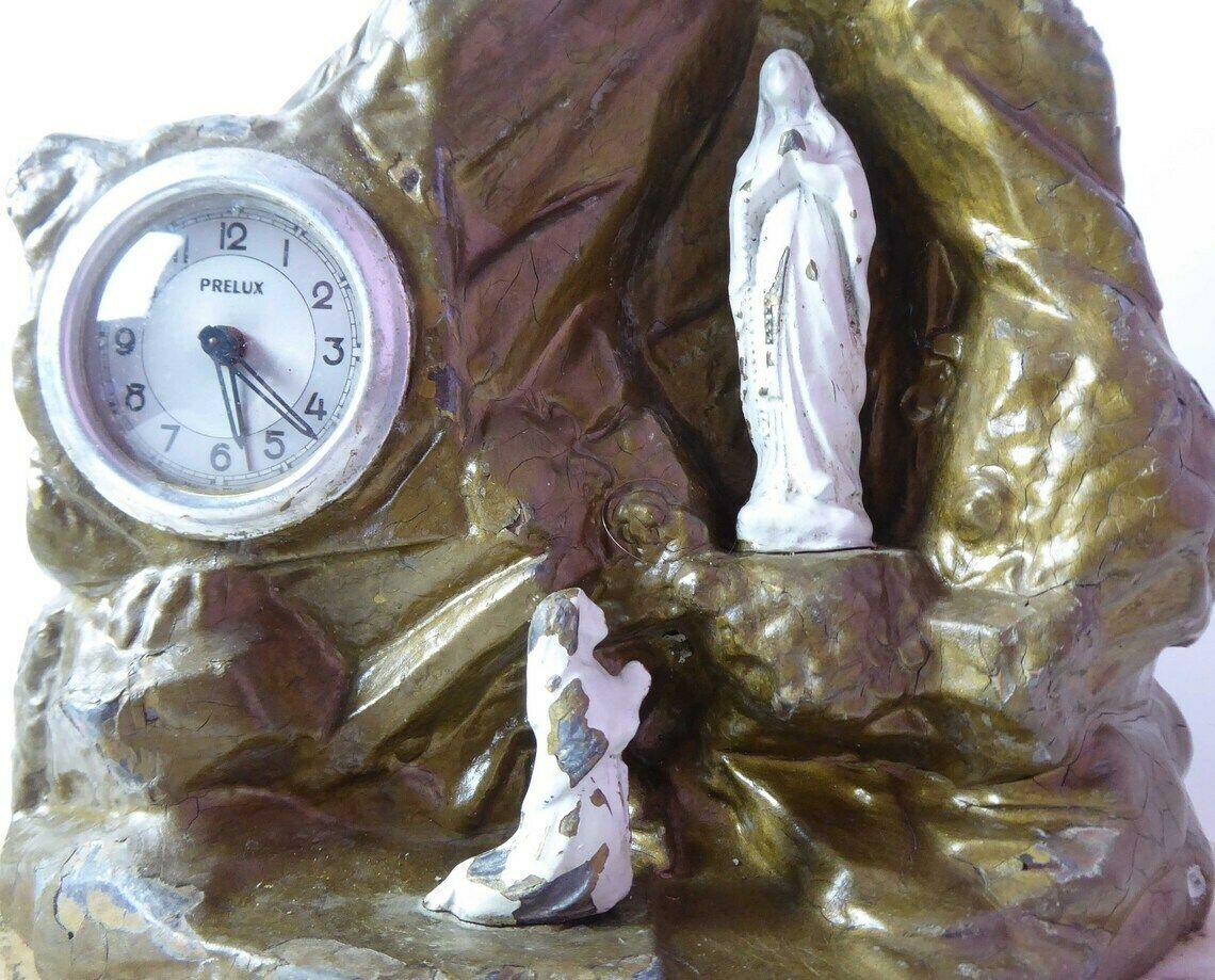 The Miracle Of Lourdes | Antique Pewter Religious Sculpture With Clock | Souvenir Of Lourdes photo 73.0