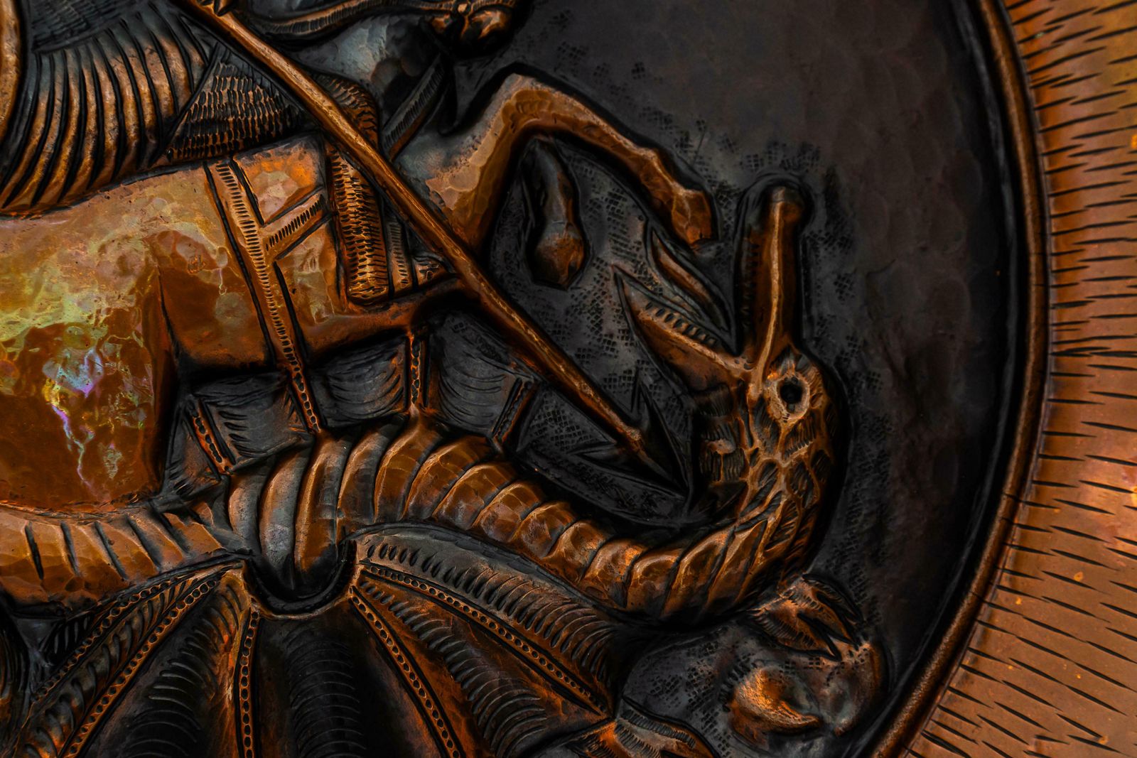 photo furniture Saint Geogius Kills Dragon Big Wall Decoration Made Of Copper Italy Around 1950s