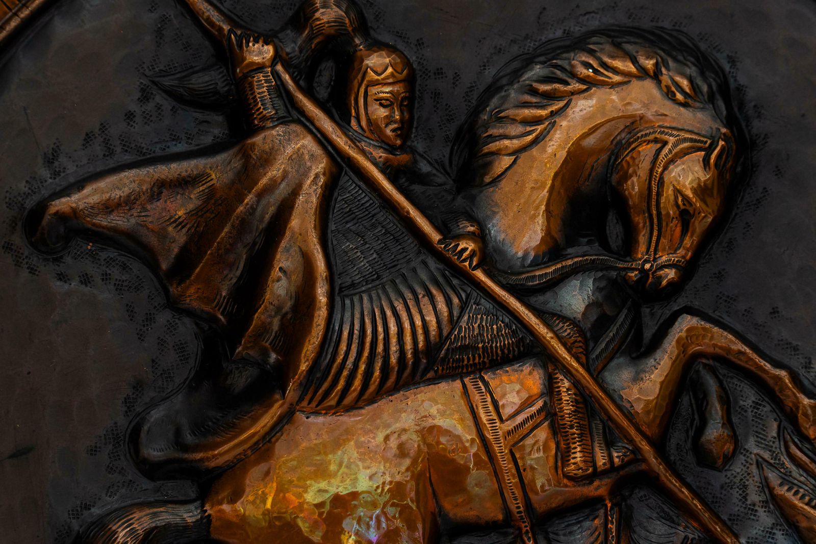 photo for sale Saint Geogius Kills Dragon Big Wall Decoration Made Of Copper Italy Around 1950s