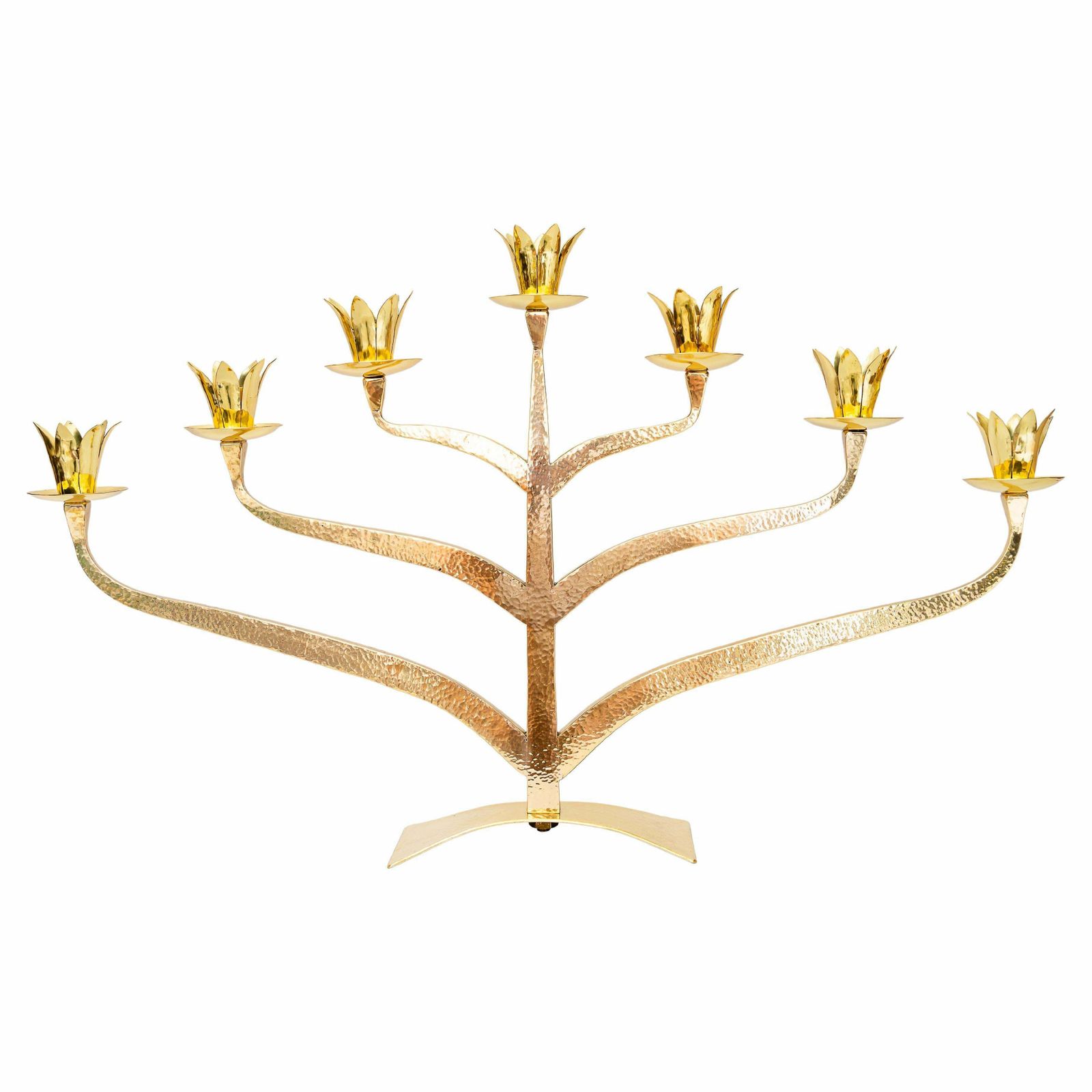 Big, Massive And Hammered Jewish Candelabra For 7 Candles