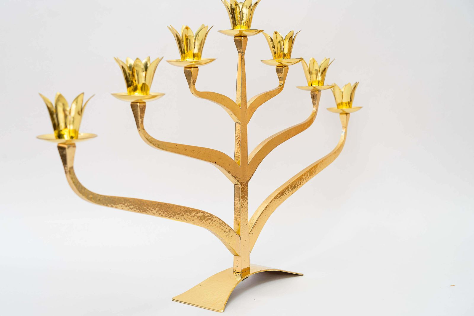Big, Massive And Hammered Jewish Candelabra For 7 Candles photo vinterior