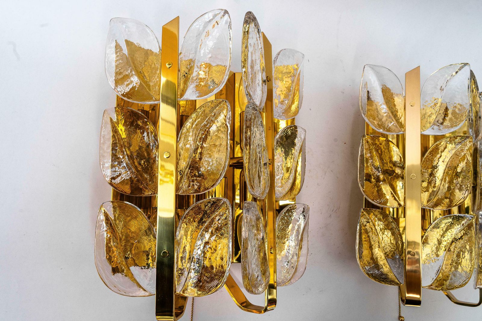 Two Mid   Century Modern "Florida" Wall Lamps By Kalmar, Glass And Brass, 1970s photo for sale
