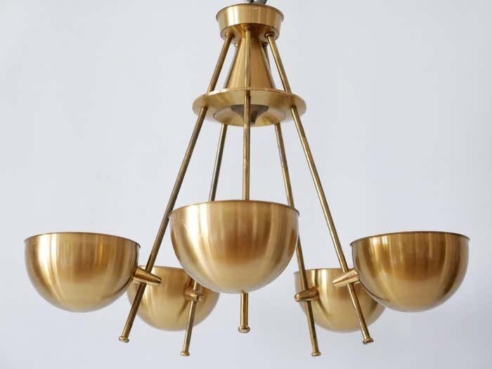Exceptional Mid Century Five Flamed Chandelier Or Pendant Lamp Sweden 1950s photo vintage