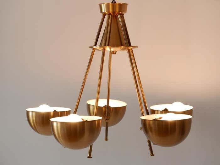 photo vinterior Exceptional Mid Century Five Flamed Chandelier Or Pendant Lamp Sweden 1950s
