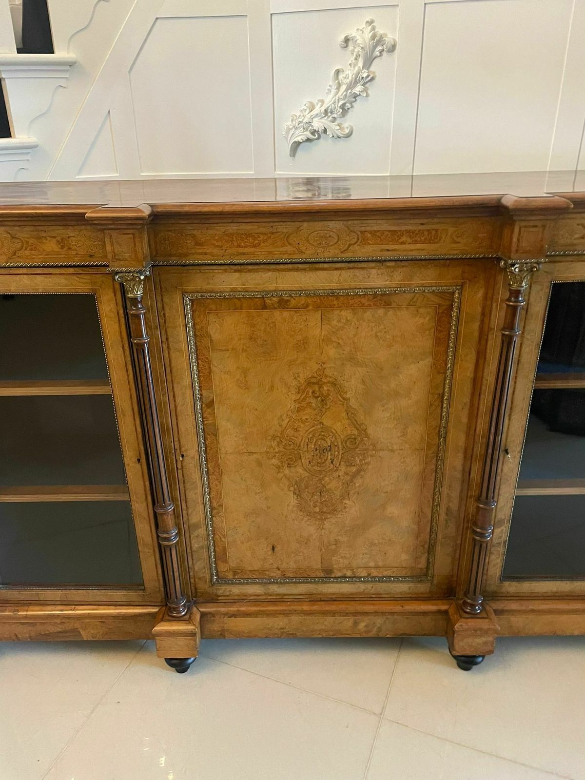 photo buy Outstanding Quality Antique 19th Century Burr Walnut Inlaid Credenza/Sideboard