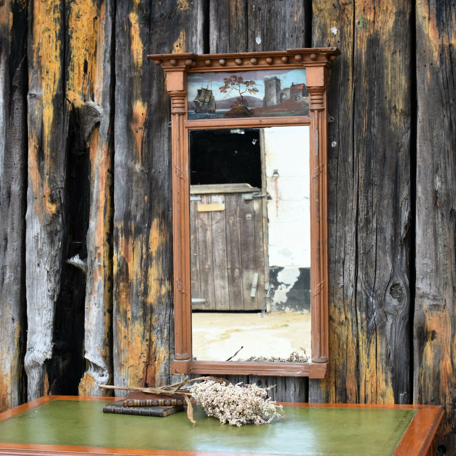 photo for sale Antique 19th Century Gilt Verre Eglomise Painted Panel Pier Mantle Mirror