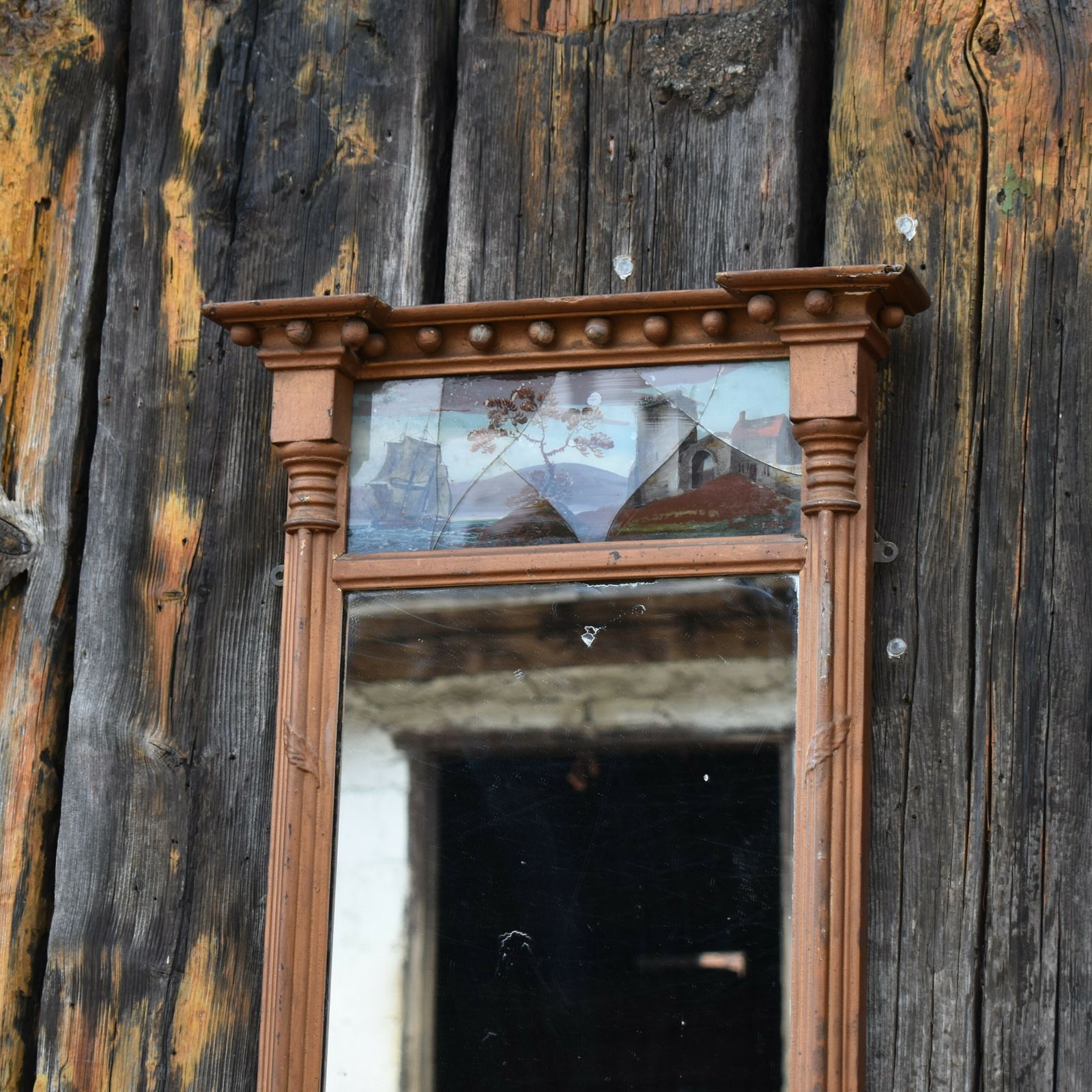 Home Decor Antique 19th Century Gilt Verre Eglomise Painted Panel Pier Mantle Mirror photo