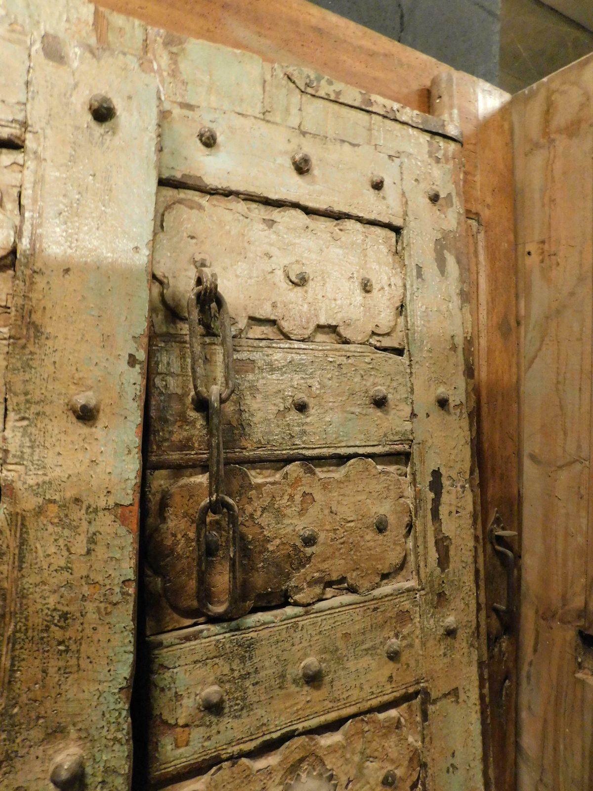 Ethnic Entrance Door, Carved And Lacquered With Irons, India photo buy