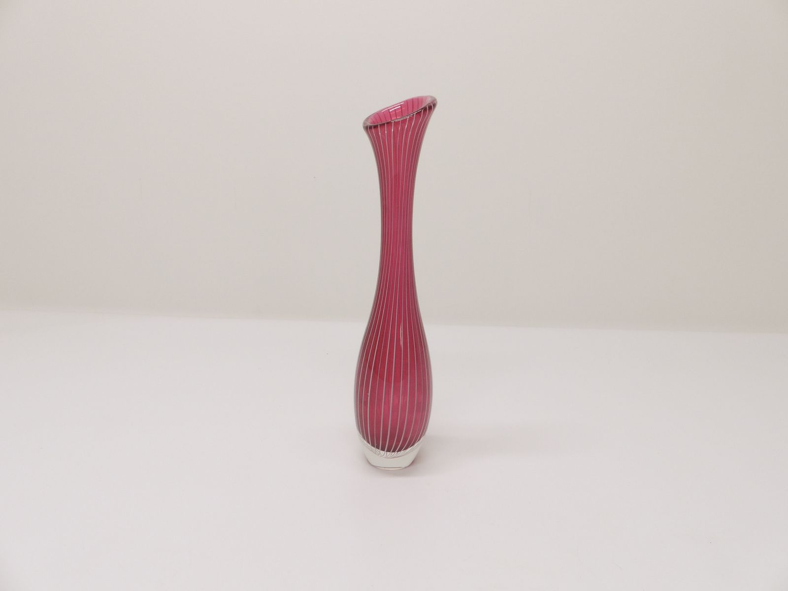 Vicke Lindstrand Pink Glass Tulip Vase With Delicate White Stripe 1960   Sweden photo furniture