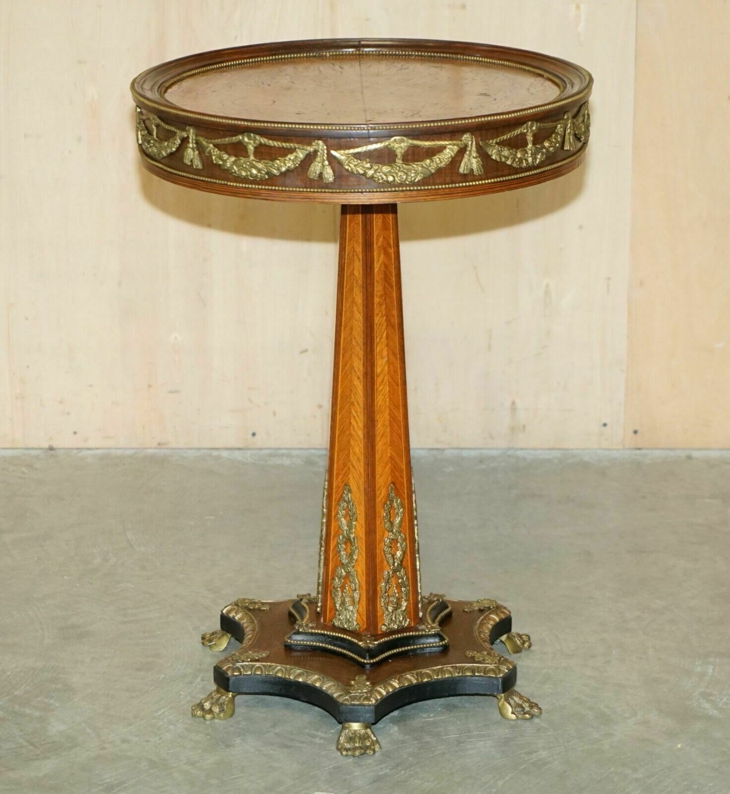 Stunning French Vintage Burr Walnut & Gilt Brass Round Occasional Table photo for sale