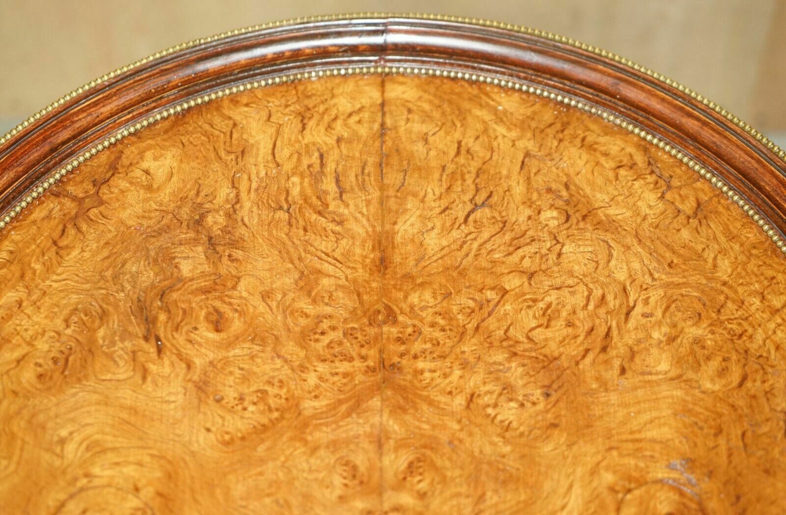 photo buy Stunning French Vintage Burr Walnut & Gilt Brass Round Occasional Table