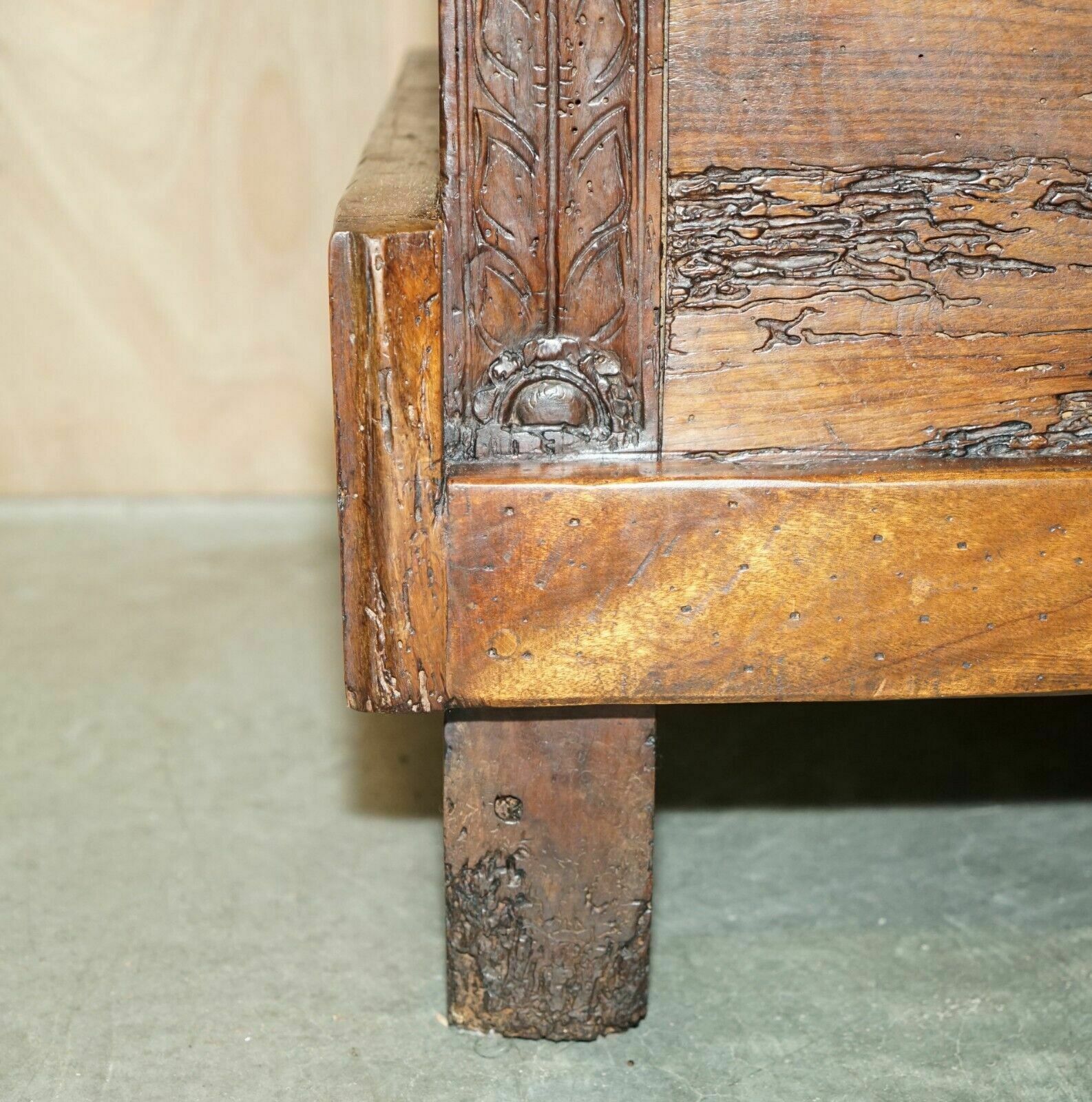 Antique 18th Century Six Plank Heavily Burred Chestnut Wood Trunk Chest photo buy