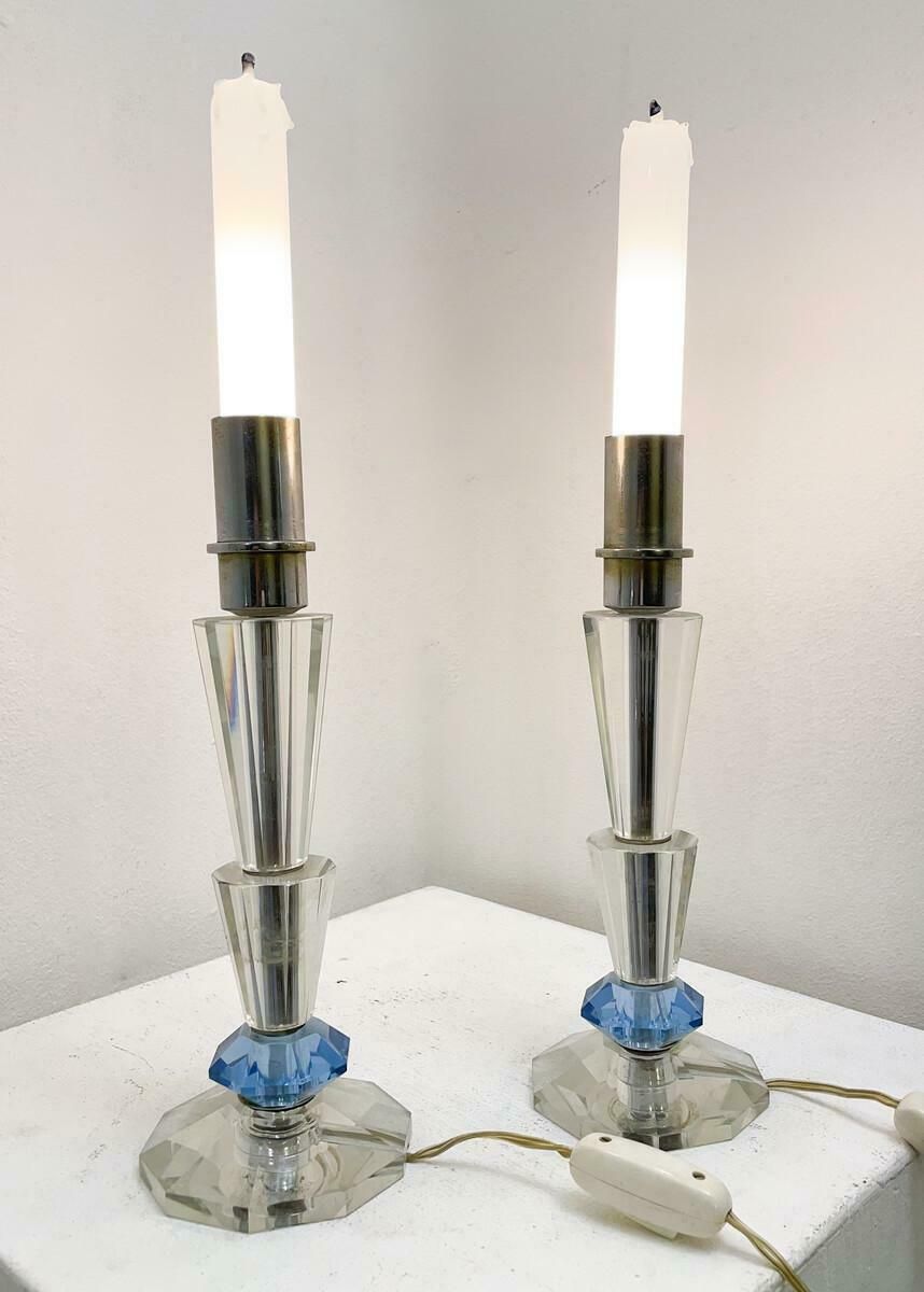 Mid Century Modern Pair Of Candlestick Table Lamp Crystal 1930s photo 1533.0