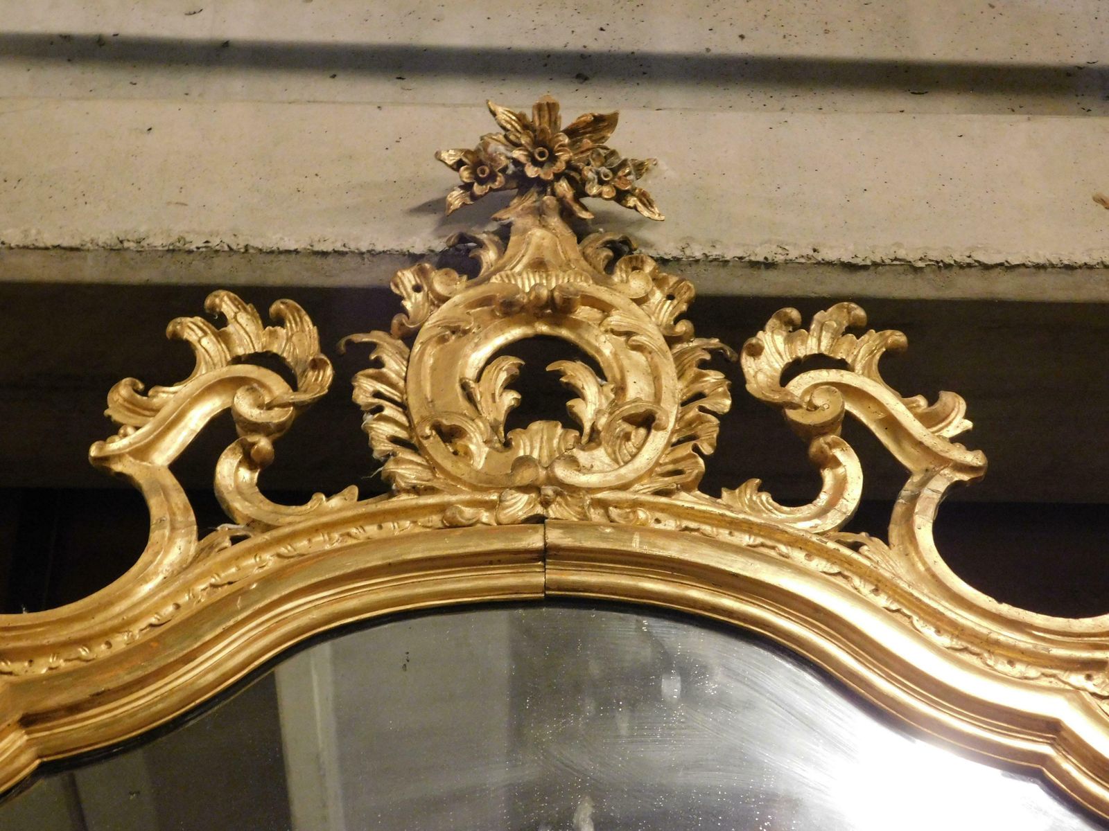 photo buy Console Mirror In Gilded Wood Carved Floral Decorations, Red Marble Top, Naples