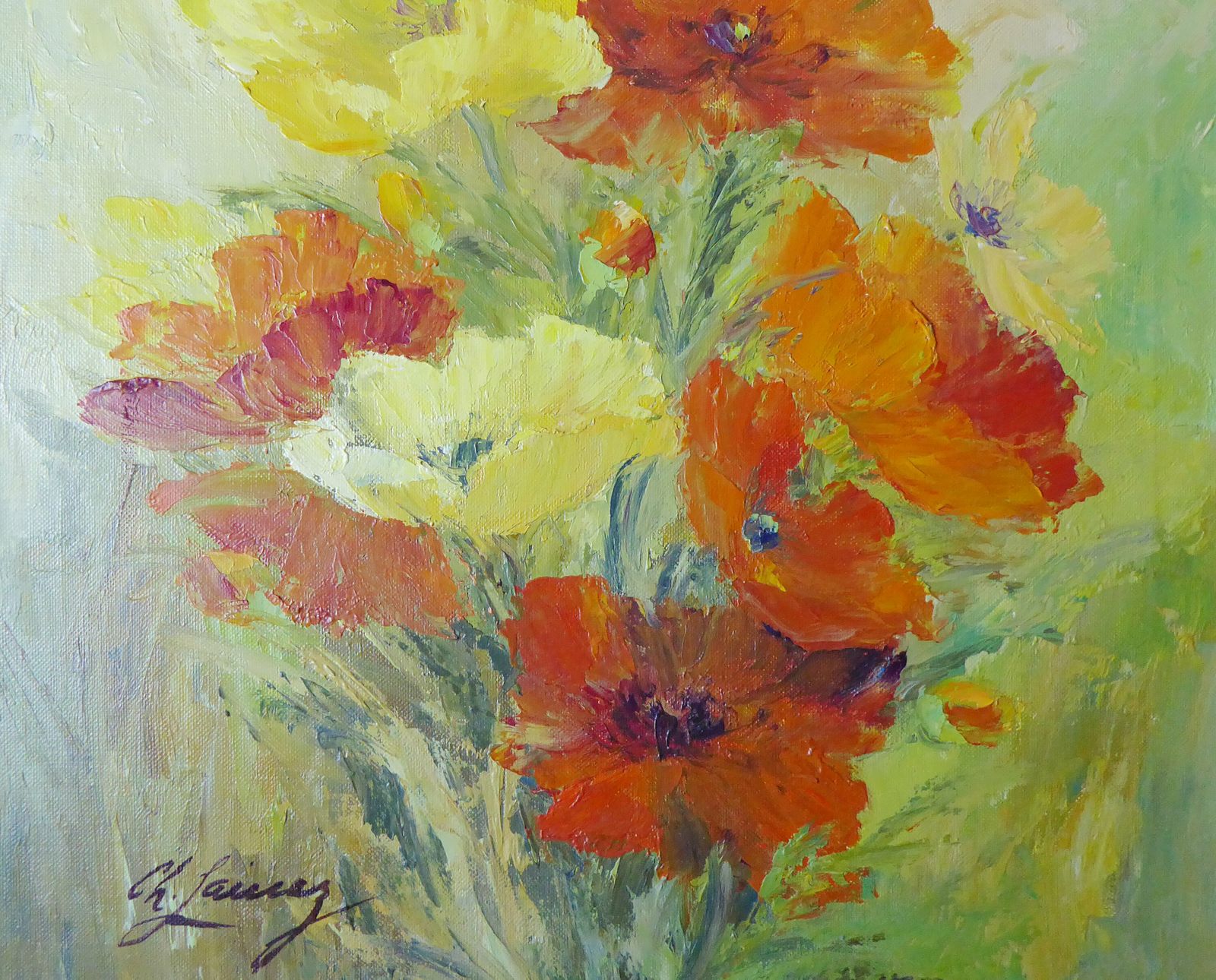 Chola Lainez Signed Original Floral Oil On Canvas