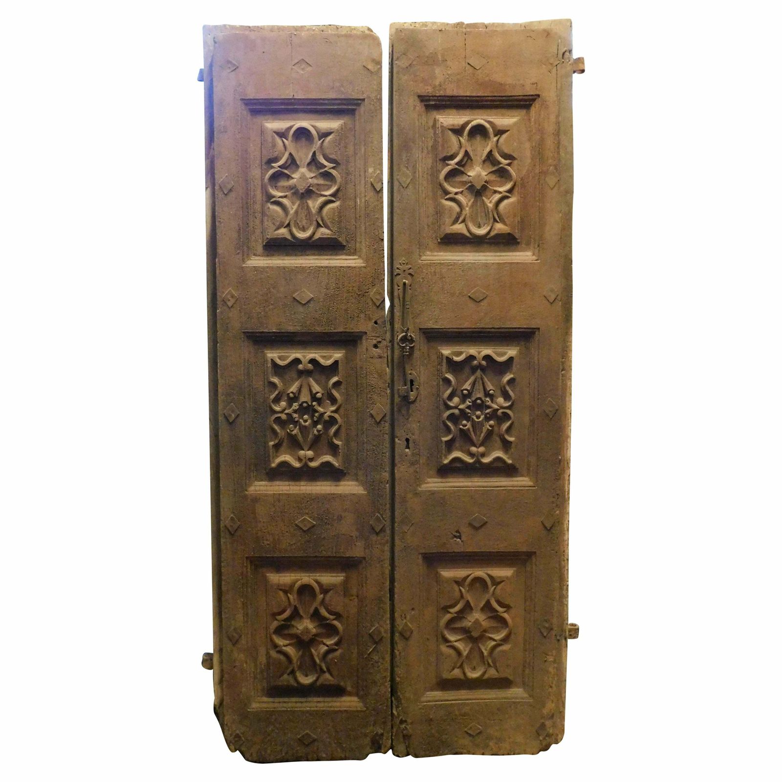 Richly Carved Solid Walnut Entrance Double Door, Italy
