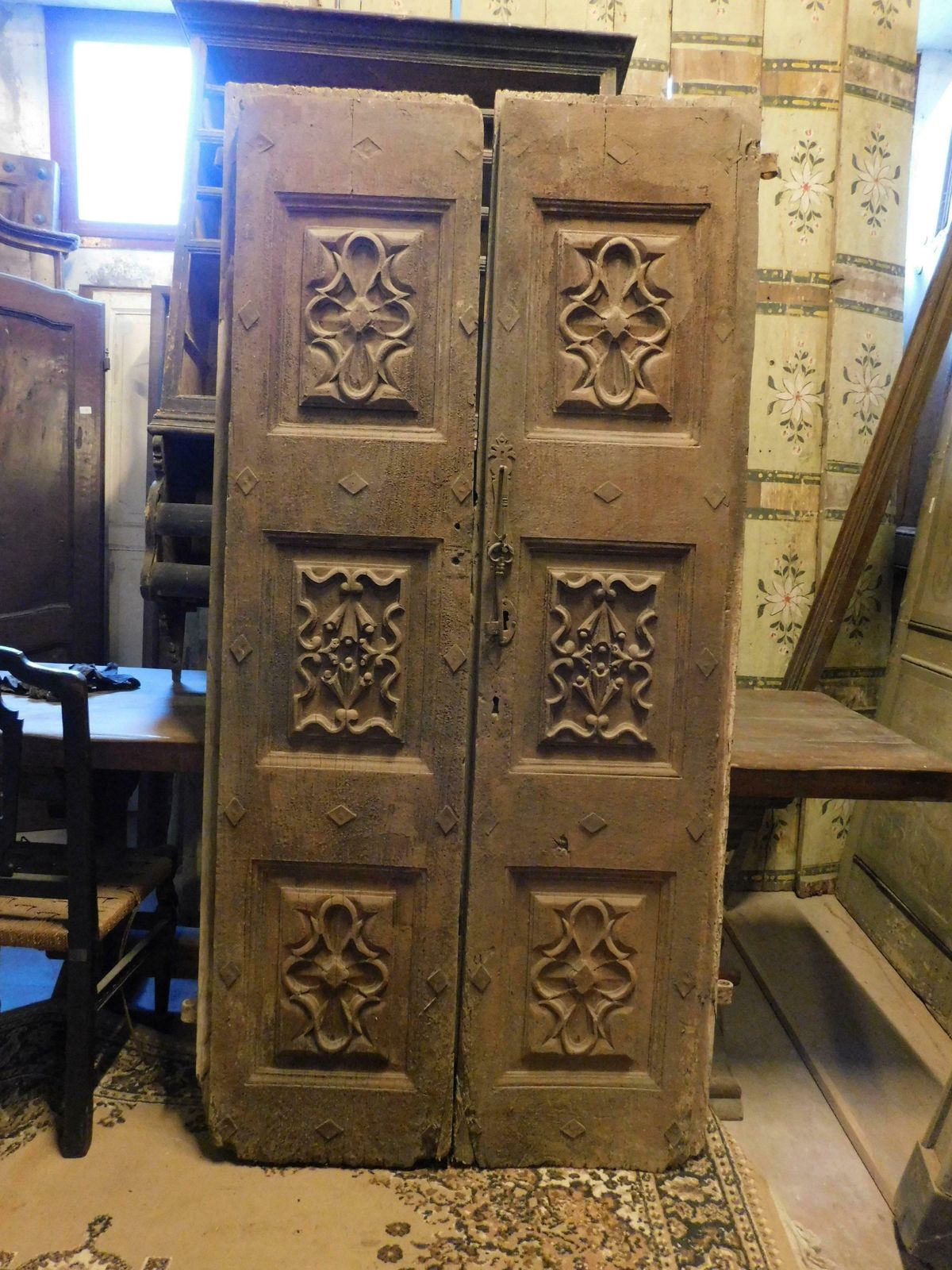 photo furniture Richly Carved Solid Walnut Entrance Double Door, Italy