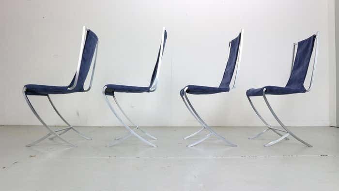 Pierre Cardin Set Of 4 Dinning Chairs Velvet& Steel For Maison Jansen, 1970 photo vinterior