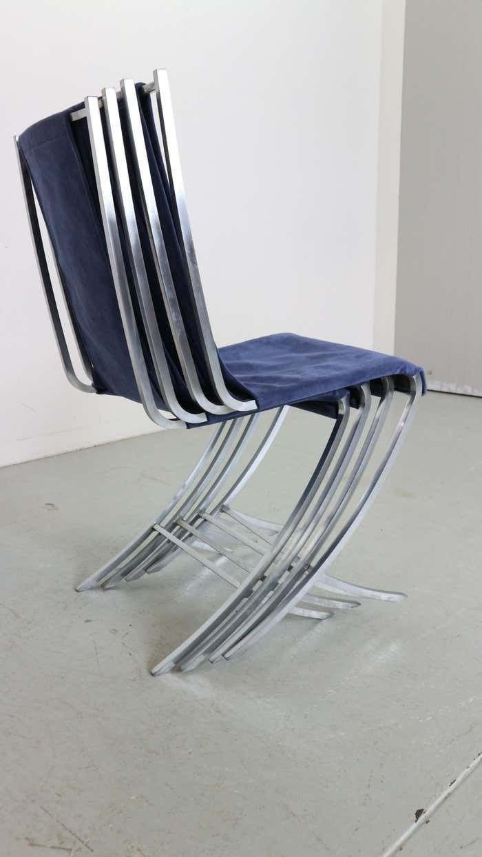 photo vintage Pierre Cardin Set Of 4 Dinning Chairs Velvet& Steel For Maison Jansen, 1970