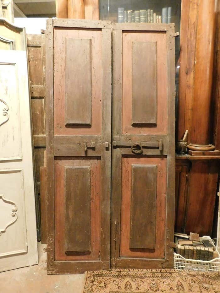 Red Lacquered Interior Double Door With Iron Bolt Italy photo for sale