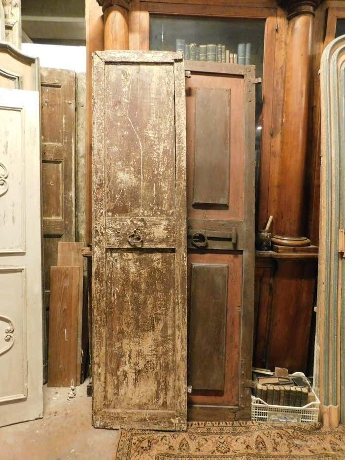 Red Lacquered Interior Double Door With Iron Bolt Italy photo vintage