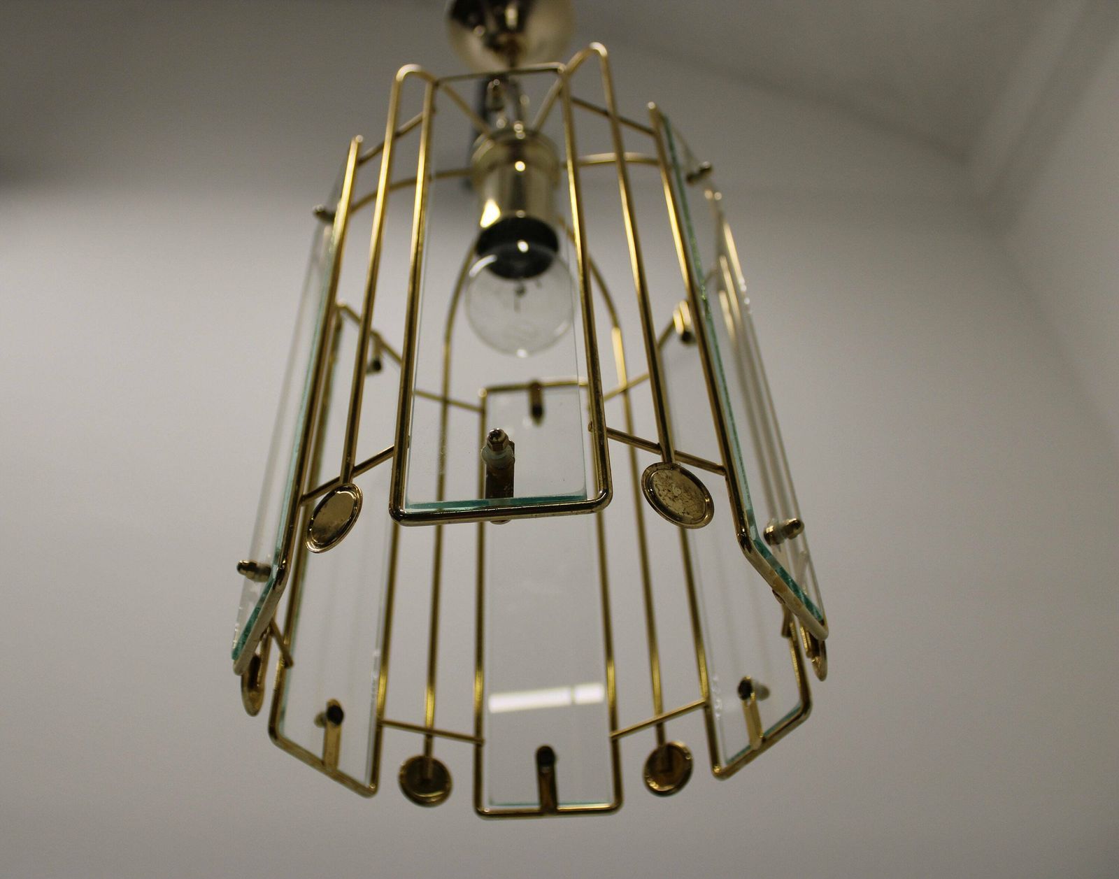 1 Of 2 Vintage Pendant Lamp/Glass Paneled/Hanging Lamp/Ceiling Light/Vintage Lights/Retro Lamp/Brass Lamp/Pendant Lamp photo vinterior