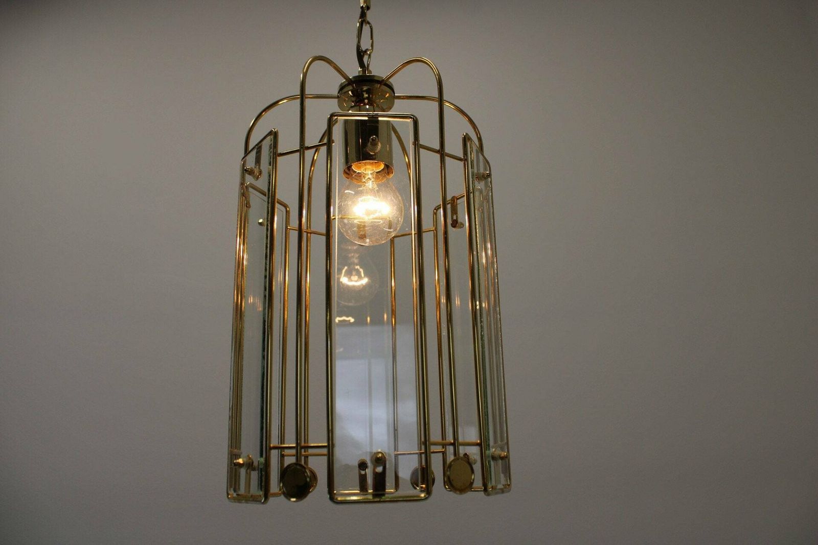 1 Of 2 Vintage Pendant Lamp/Glass Paneled/Hanging Lamp/Ceiling Light/Vintage Lights/Retro Lamp/Brass Lamp/Pendant Lamp photo buy