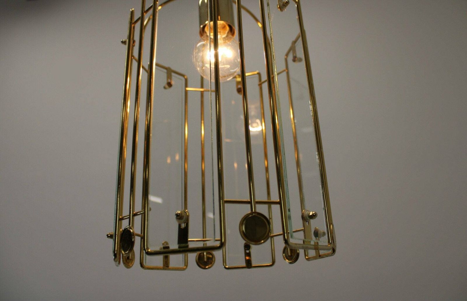 1 Of 2 Vintage Pendant Lamp/Glass Paneled/Hanging Lamp/Ceiling Light/Vintage Lights/Retro Lamp/Brass Lamp/Pendant Lamp photo vintage