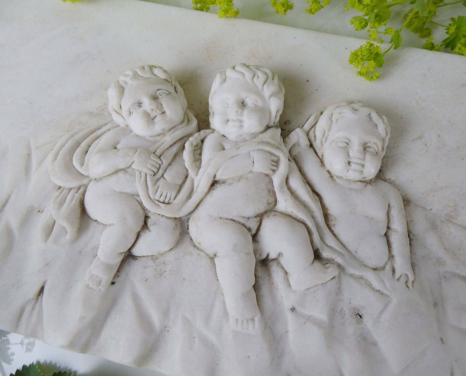White Marble Cherubs Plaque | Antique Putti Decorative Frieze | Architectural Salvage | Romantic Décor photo furniture
